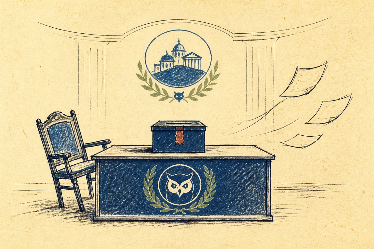 Hand-drawn empty chamber and ballot box of the Second Republic